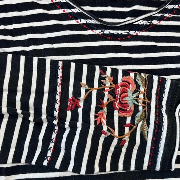 Johnny Was Striped Floral Embroidered Top - Picture 4 of 11